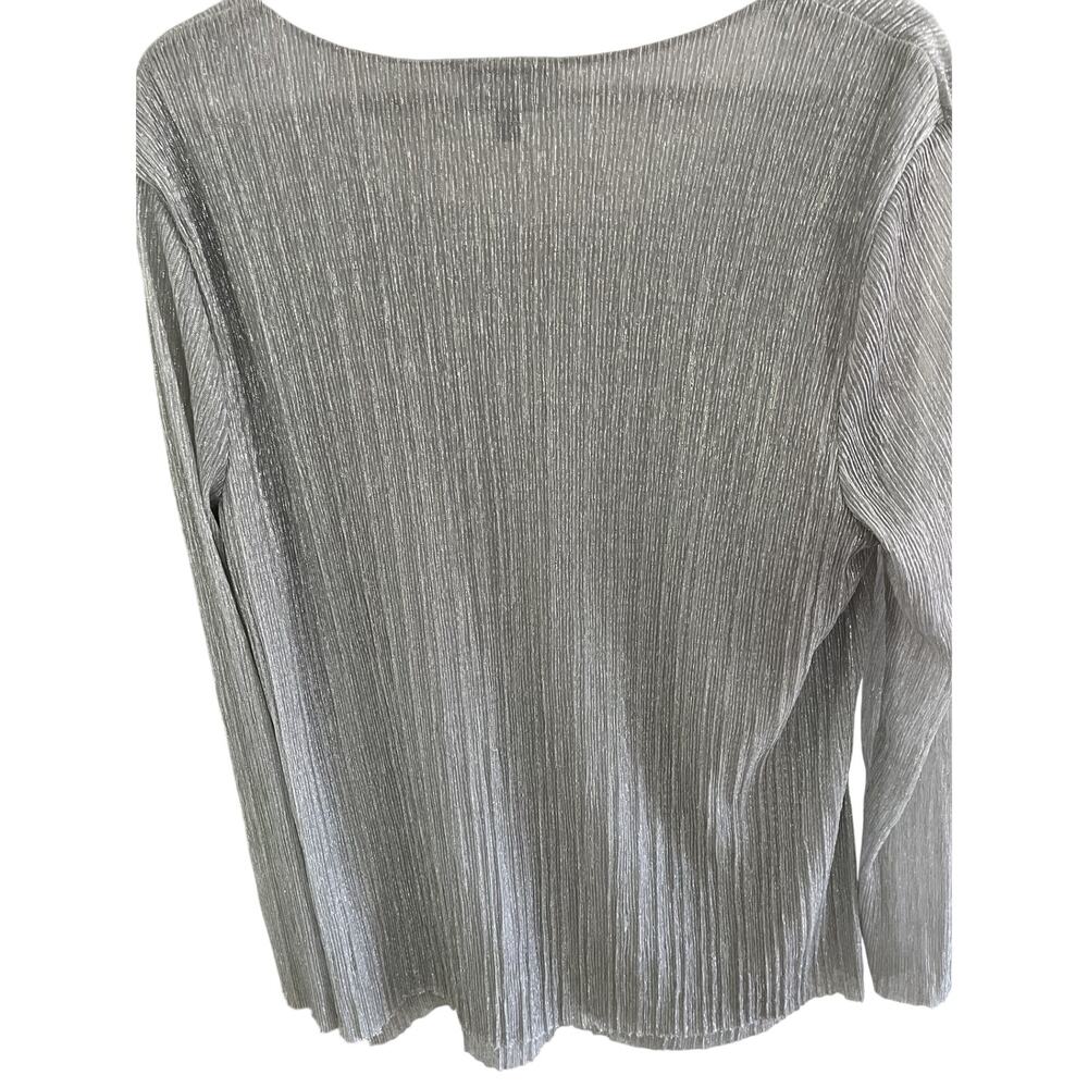 JM Blouse XL Silver Metallic Top Long Sleeve Sheer Lined Sparkly Occasion